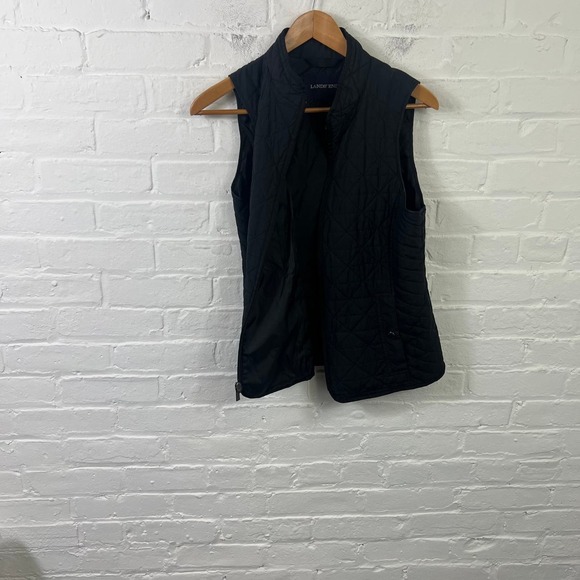 Lands' End Women's Full Zip Vest Jacket Sleeveless Mock Neck Black Size S - Picture 1 of 5